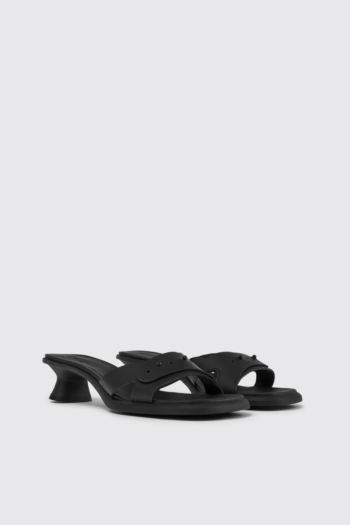Front view of Dina Black leather sandals for women