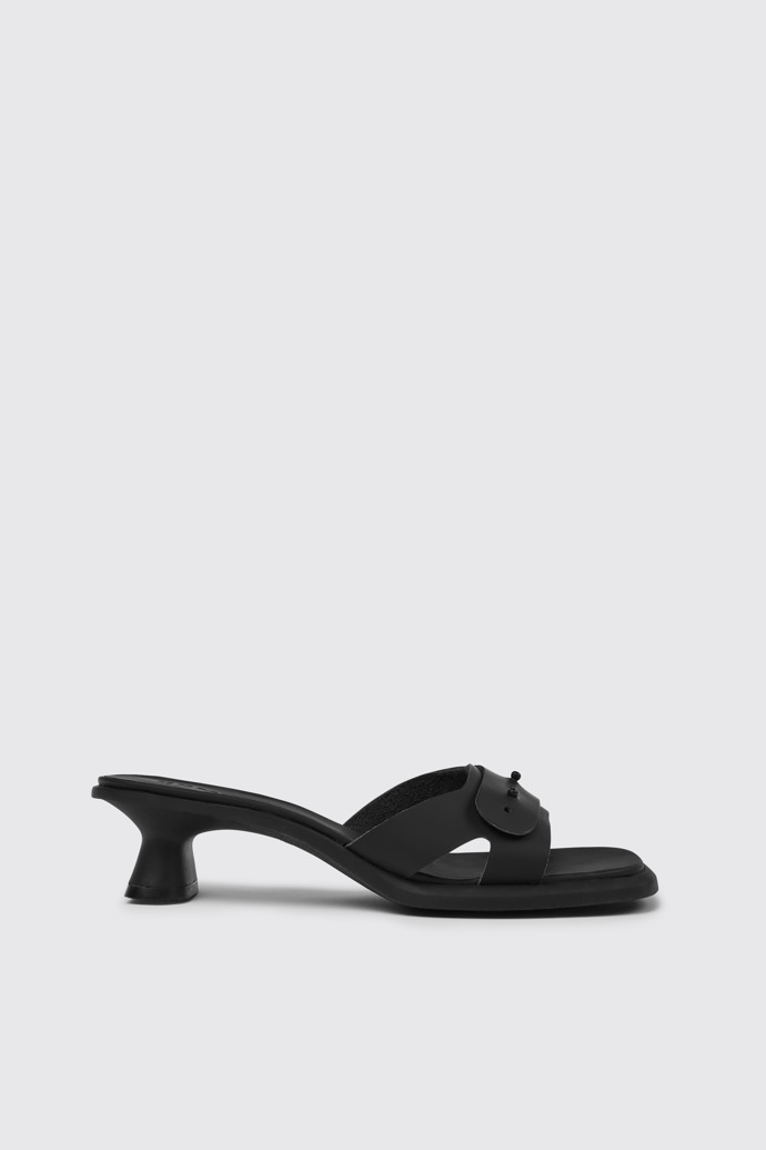 Side view of Dina Black leather sandals for women