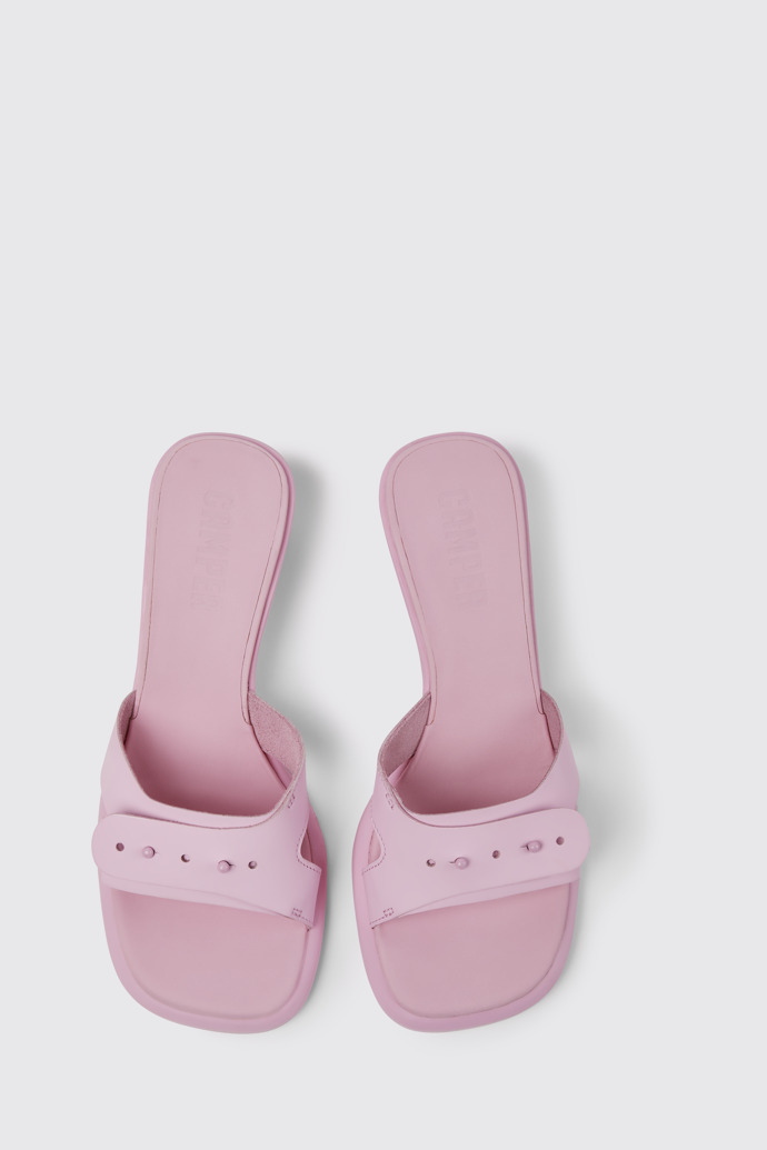 Overhead view of Dina Pink leather sandals for women