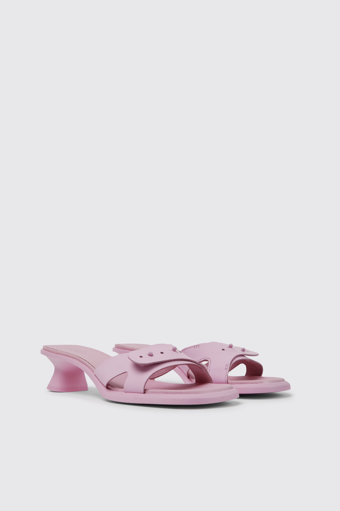 Front view of Dina Pink leather sandals for women