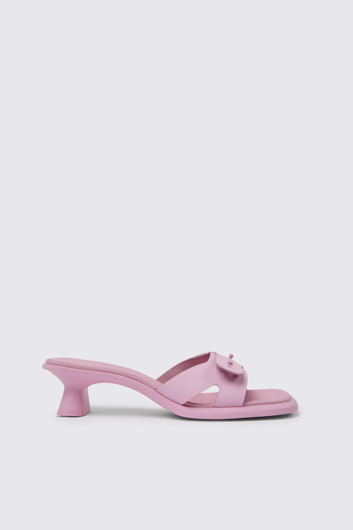 Side view of Dina Pink leather sandals for women