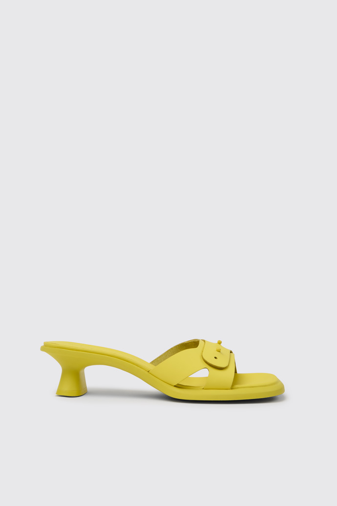 Side view of Dina Yellow leather sandals for women
