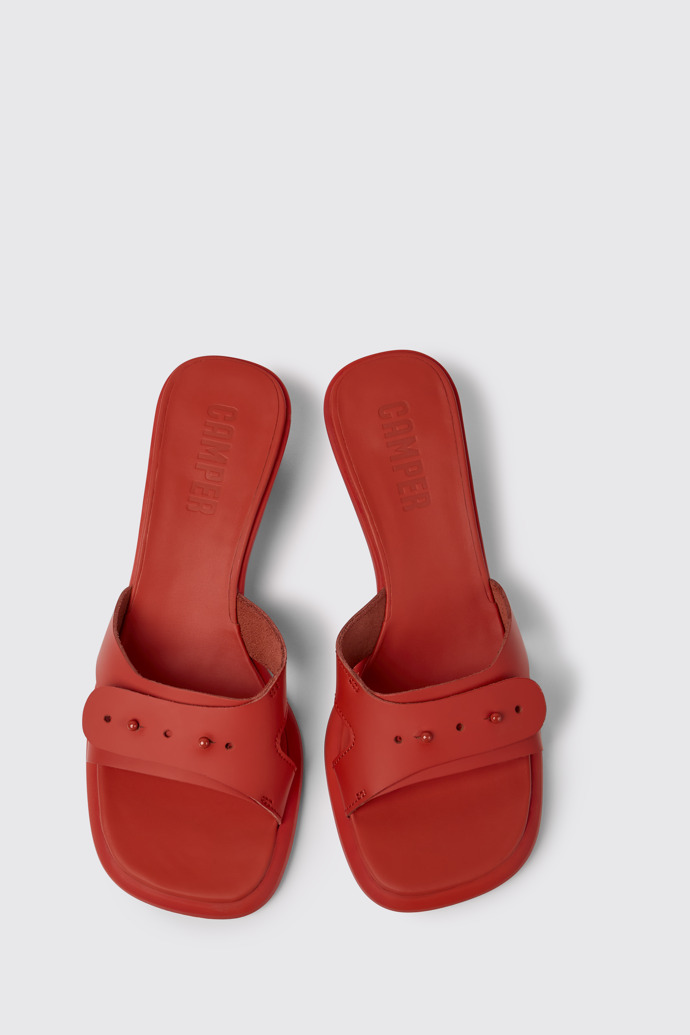 Overhead view of Dina Red leather sandals for women