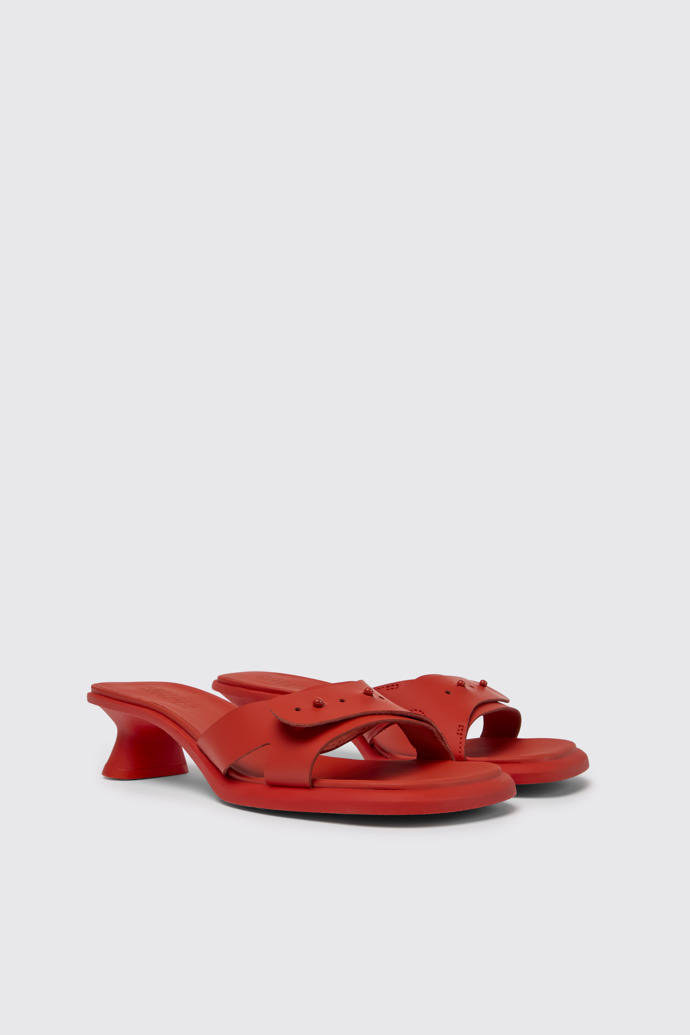 Front view of Dina Red leather sandals for women