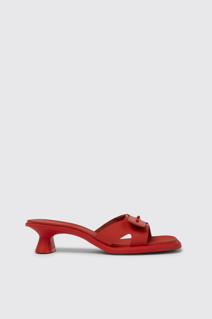 Side view of Dina Red leather sandals for women