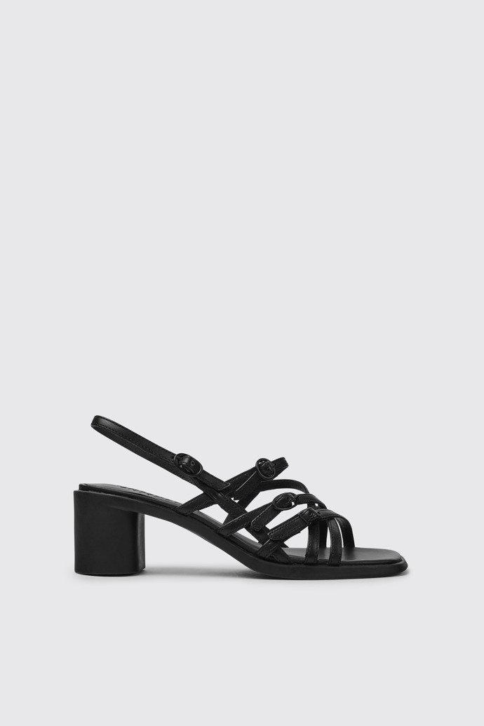 Side view of Meda Black leather sandals for women