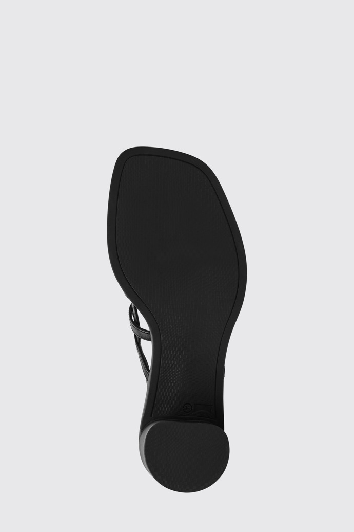 The sole of Meda Black leather sandals for women