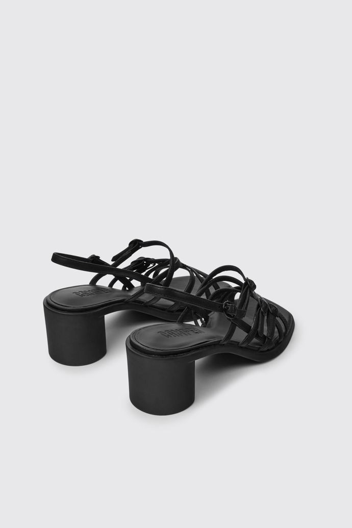 Back view of Meda Black leather sandals for women