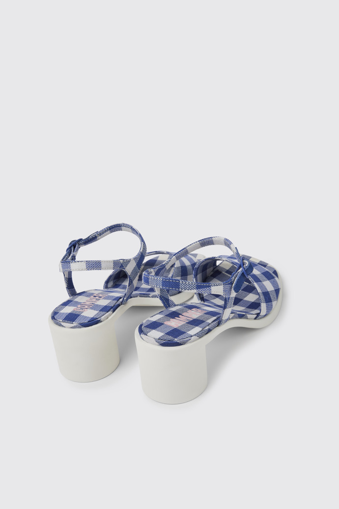 Back view of Meda Blue and white recycled cotton sandals for women