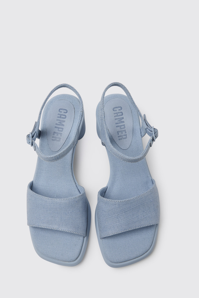 Overhead view of Meda Blue recycled hemp and cotton sandals for women
