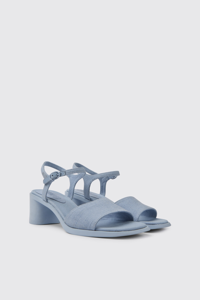 Front view of Meda Blue recycled hemp and cotton sandals for women