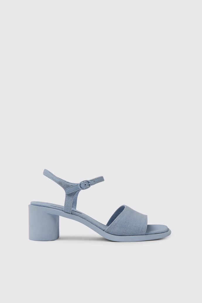 Side view of Meda Blue recycled hemp and cotton sandals for women
