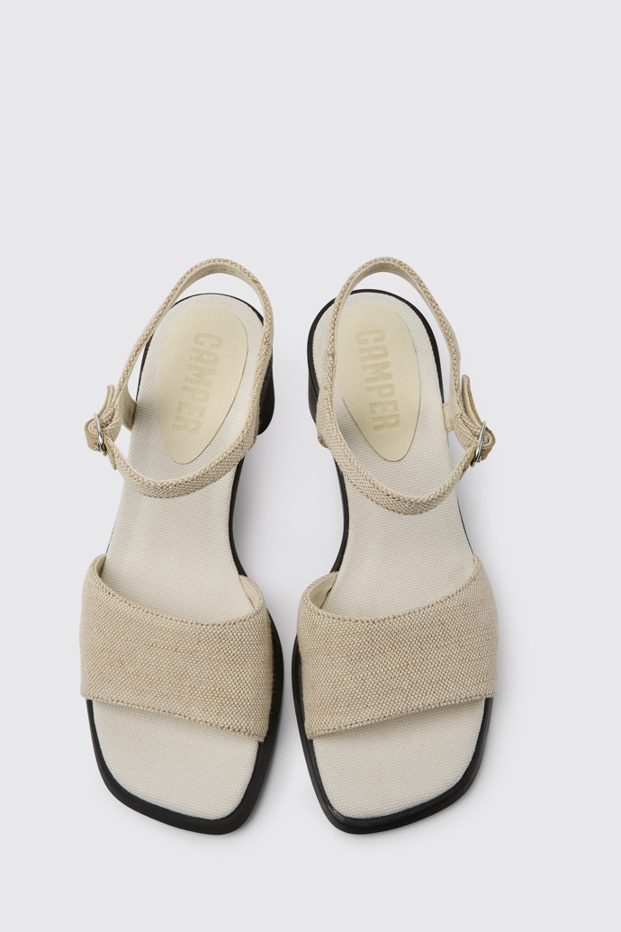 Overhead view of Meda Beige recycled hemp and cotton sandals for women