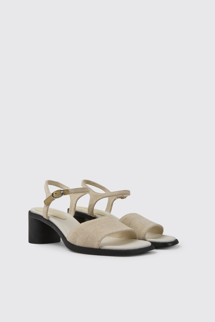 Front view of Meda Beige recycled hemp and cotton sandals for women