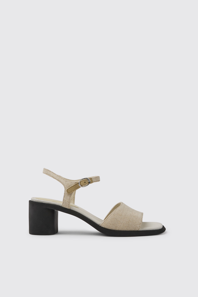 Side view of Meda Beige recycled hemp and cotton sandals for women