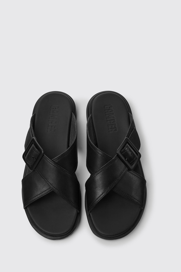 Overhead view of Edy Black leather sandals for women