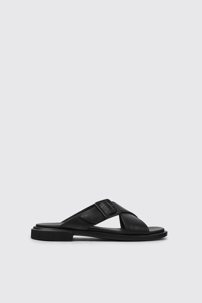 Side view of Edy Black leather sandals for women