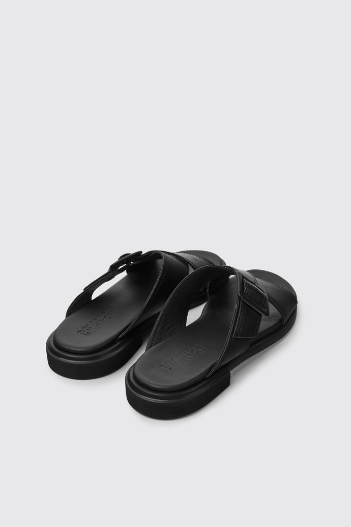 Back view of Edy Black leather sandals for women