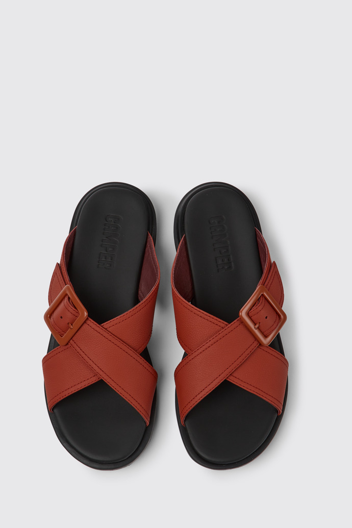 Overhead view of Edy Red leather sandals for women