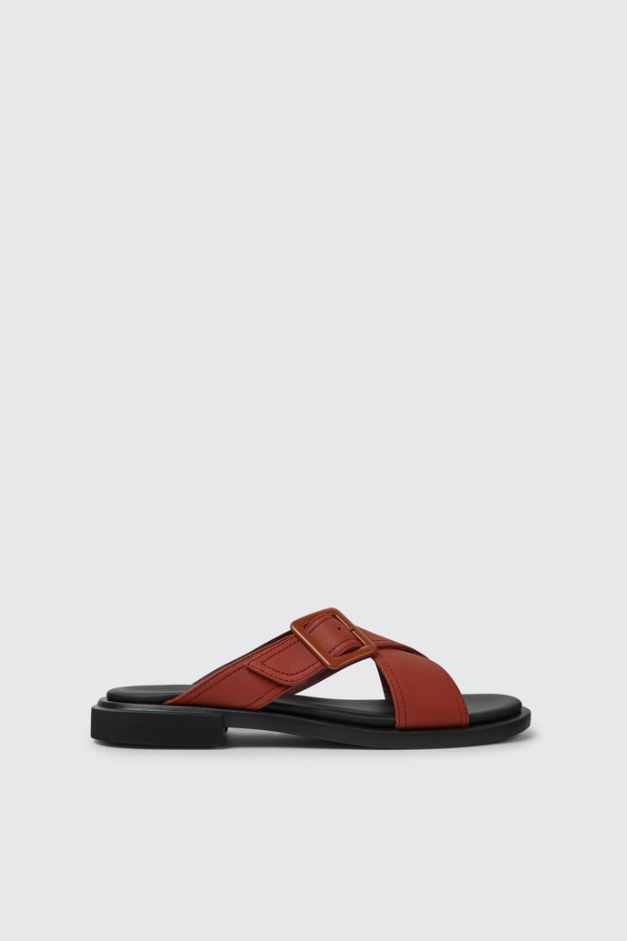 Side view of Edy Red leather sandals for women