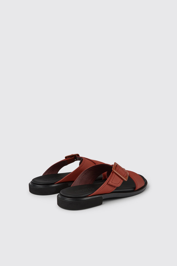 Back view of Edy Red leather sandals for women