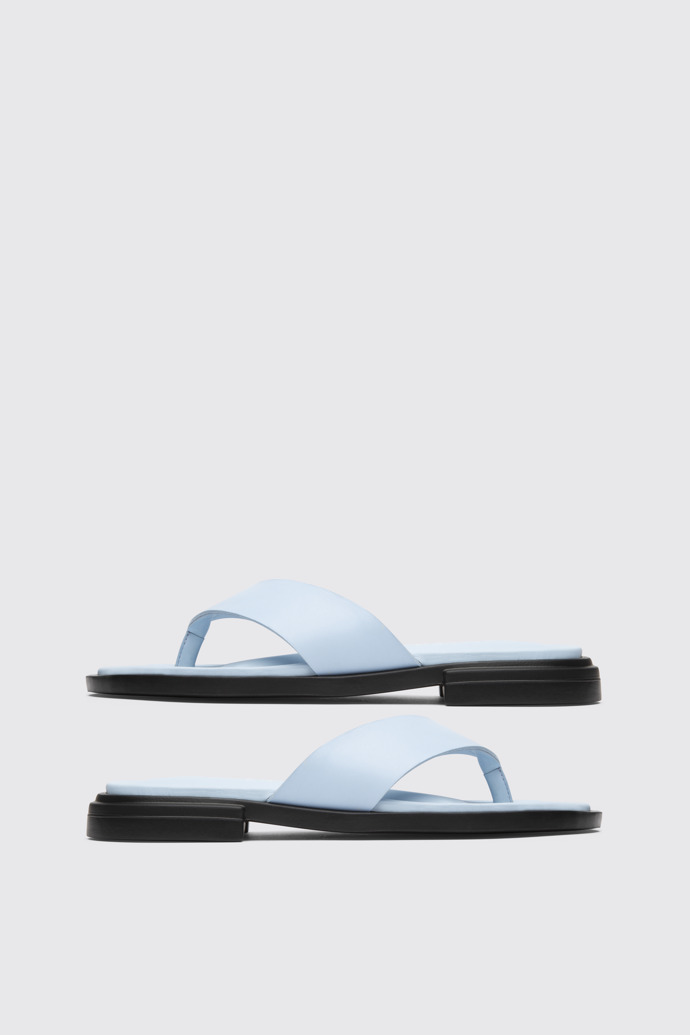 Side view of Twins Light blue leather sandals