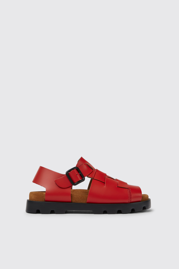 Side view of Brutus Sandal Red leather sandals for women
