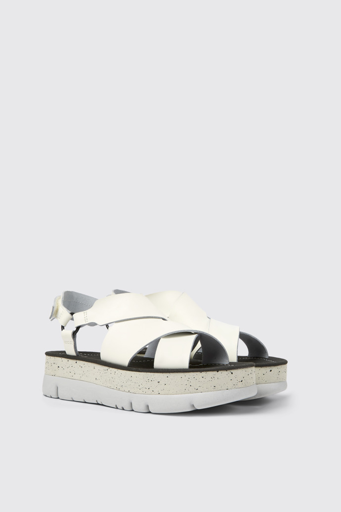 Front view of Oruga Up White leather sandals for women