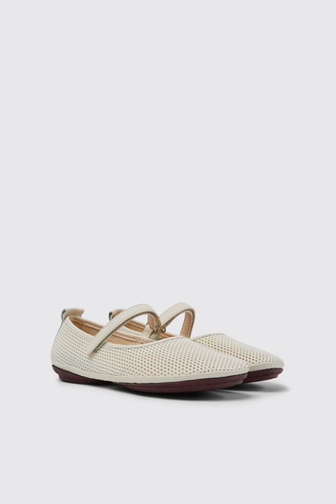 Front view of Right White TENCEL® Lyocell and leather shoes for women