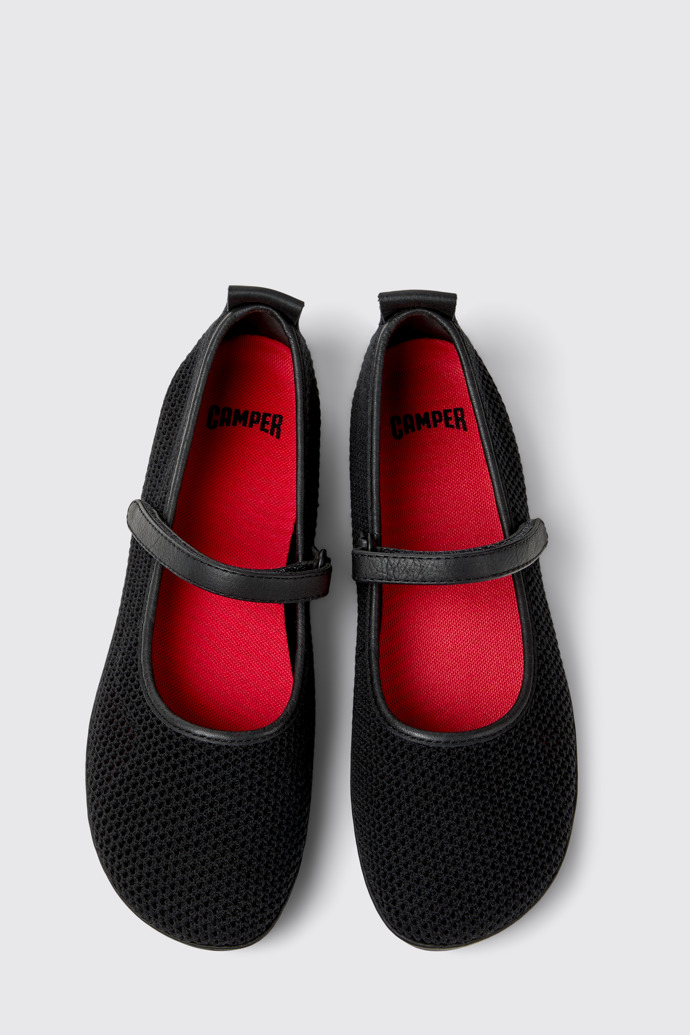 Overhead view of Right Nina Black Tencel Mesh and Leather Ballerinas for Women.