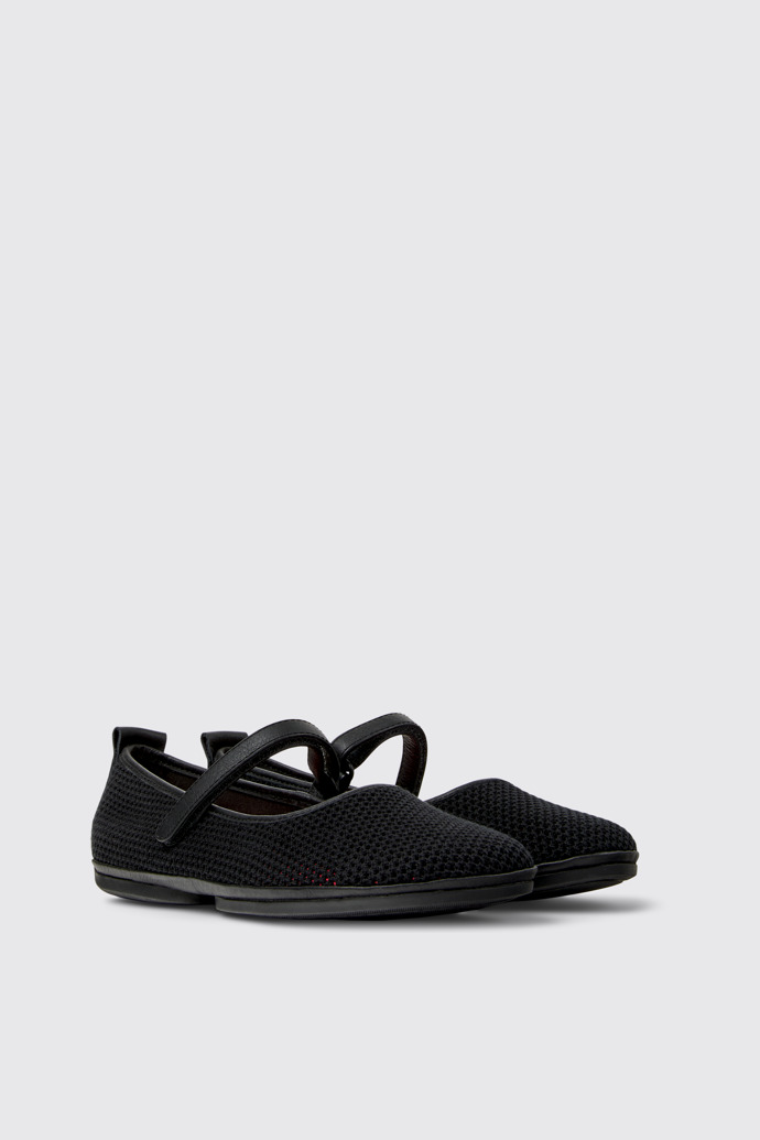 Front view of Right Nina Black Tencel Mesh and Leather Ballerinas for Women.