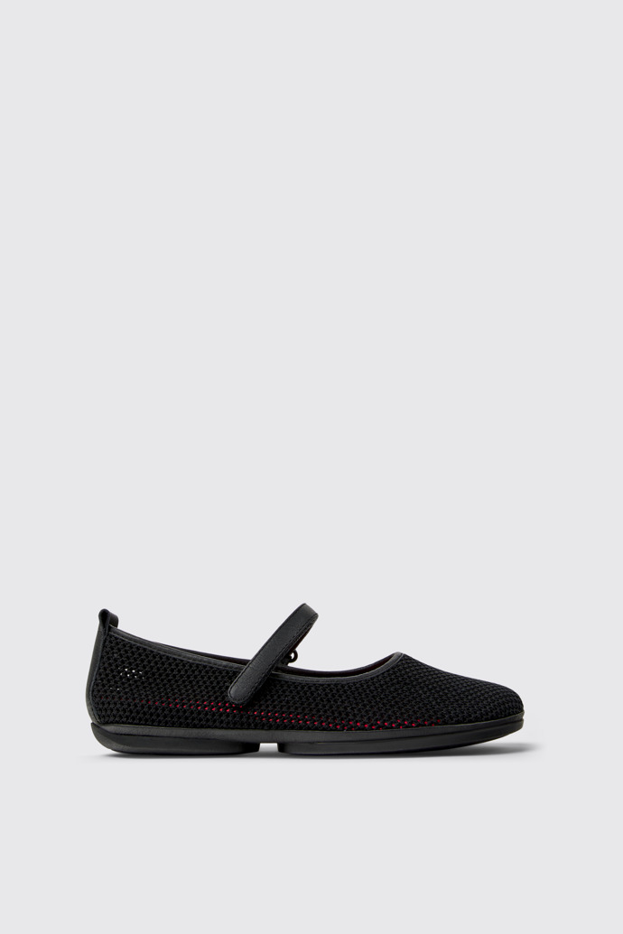 Side view of Right Nina Black Tencel Mesh and Leather Ballerinas for Women.