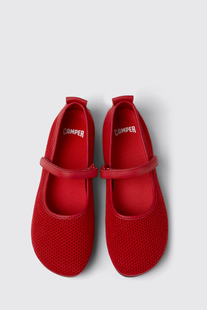 Overhead view of Right Nina Red Tencel Mesh and Leather Ballerinas for Women.