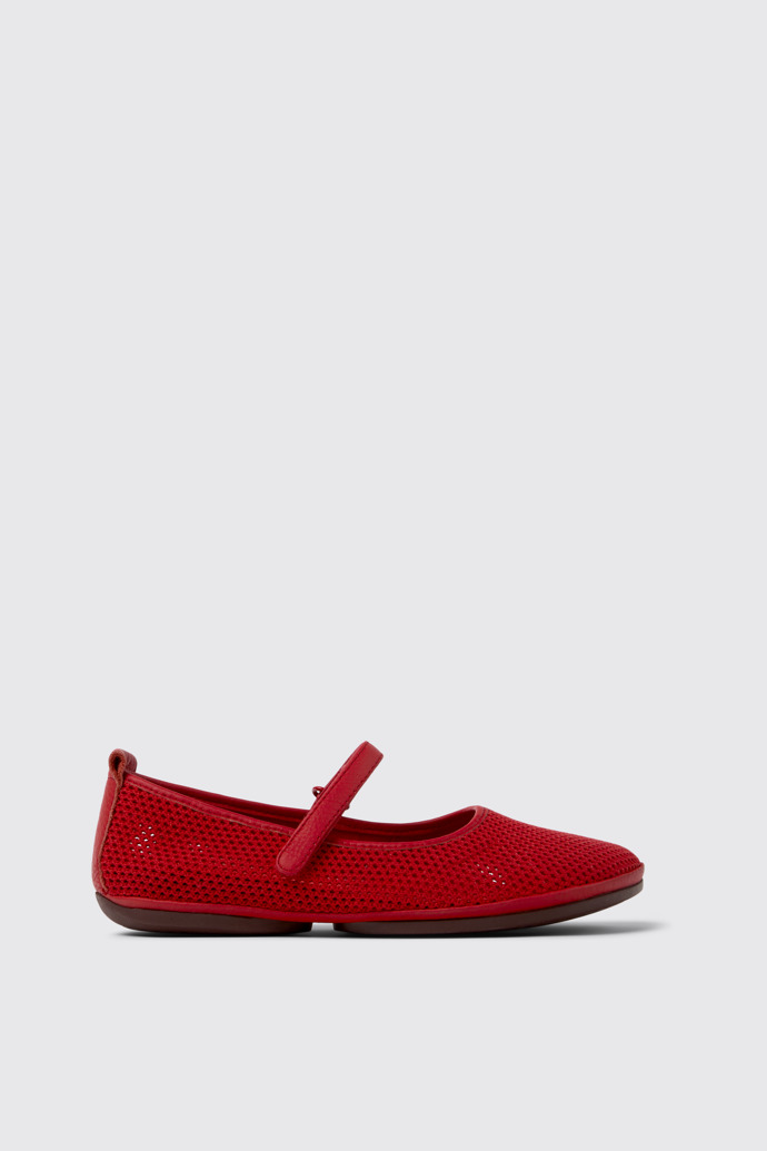 Side view of Right Nina Red Tencel Mesh and Leather Ballerinas for Women.