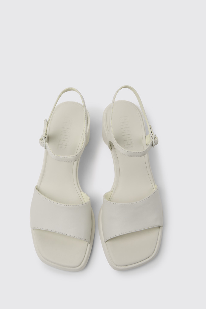 Overhead view of Meda White leather sandals for women