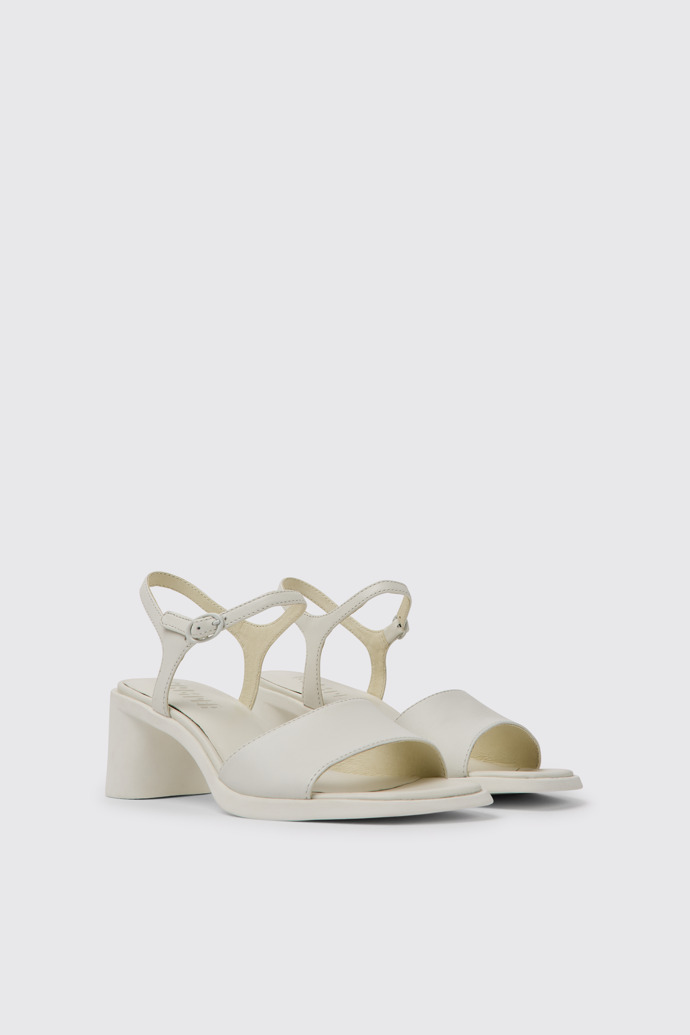 Front view of Meda White leather sandals for women