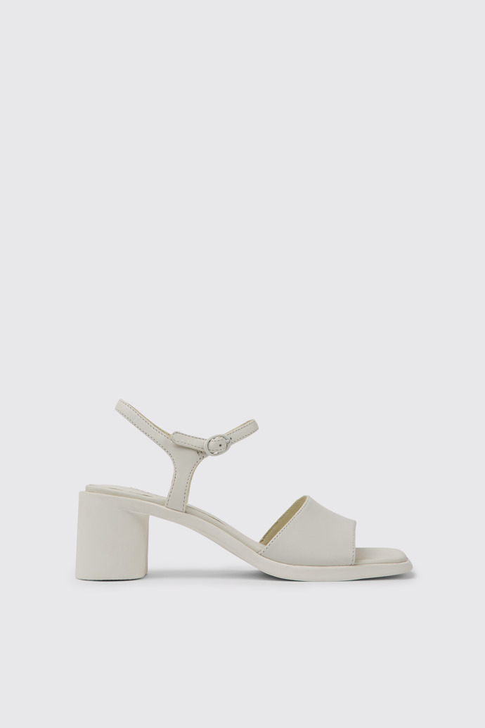 Side view of Meda White leather sandals for women
