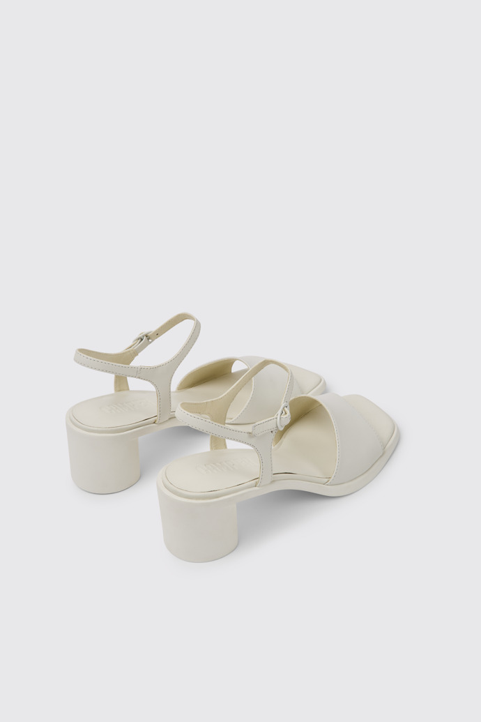 Back view of Meda White leather sandals for women
