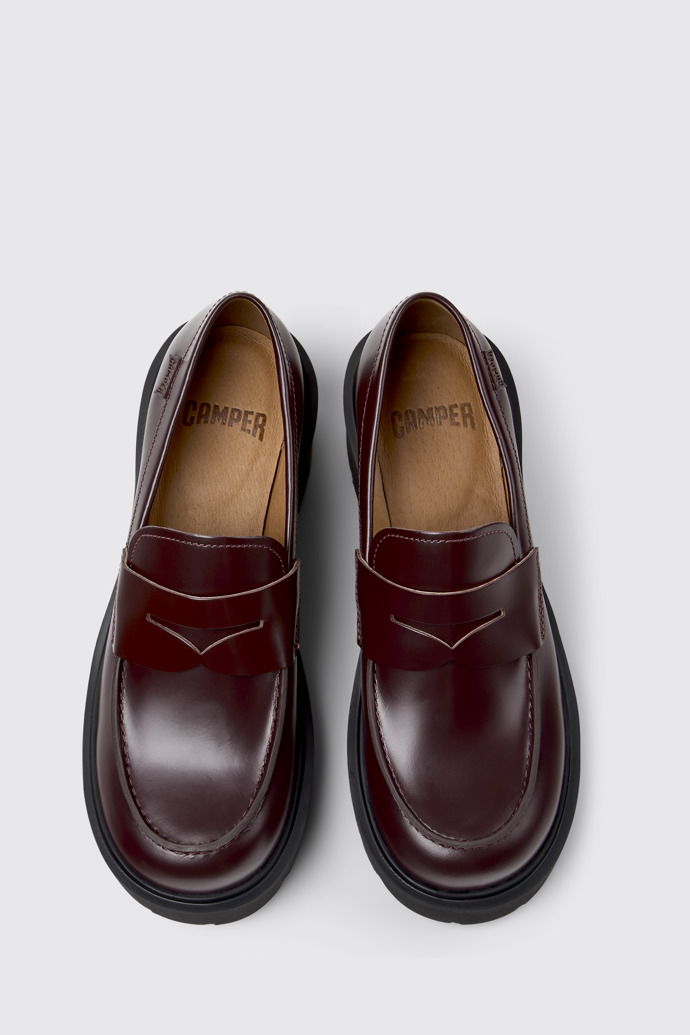 Overhead view of Milah Burgundy Leather Moccasins for Women.