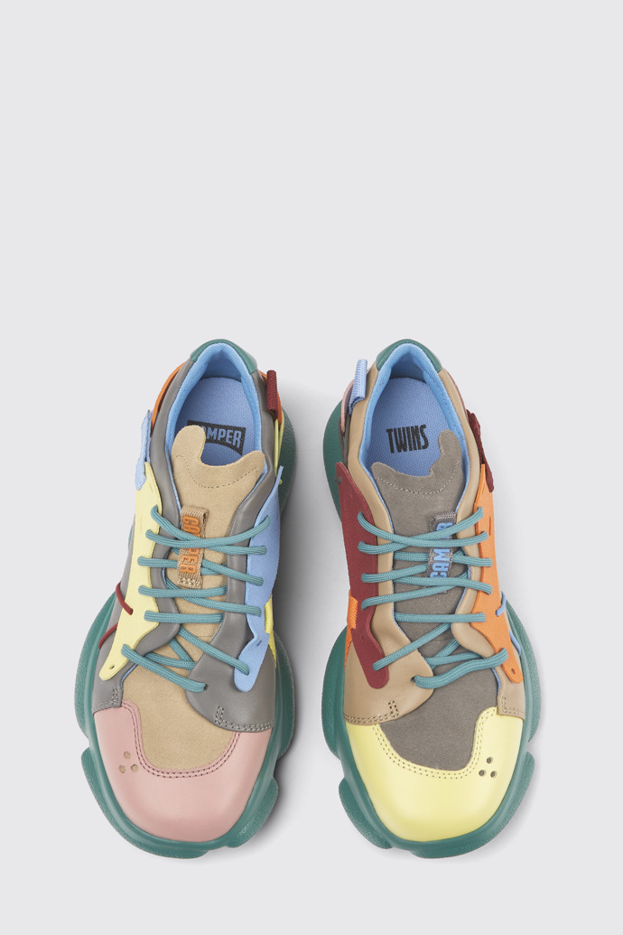 Overhead view of Twins Multicolored leather and nubuck sneakers for women