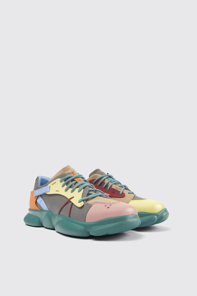 Front view of Twins Multicolored leather and nubuck sneakers for women