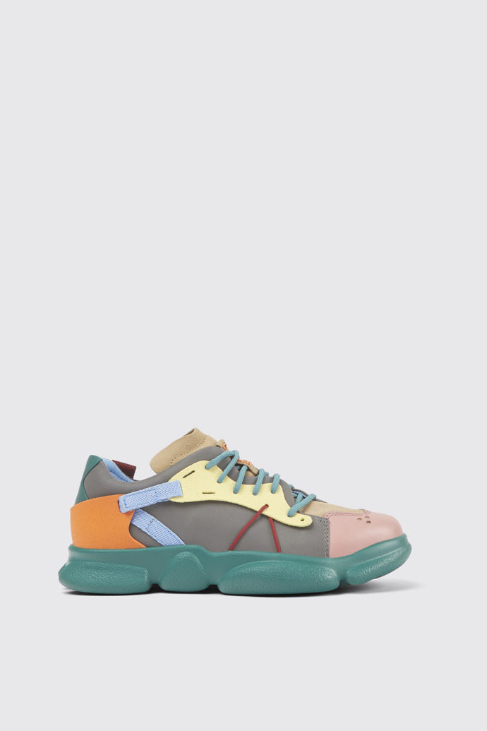 Side view of Twins Multicolored leather and nubuck sneakers for women