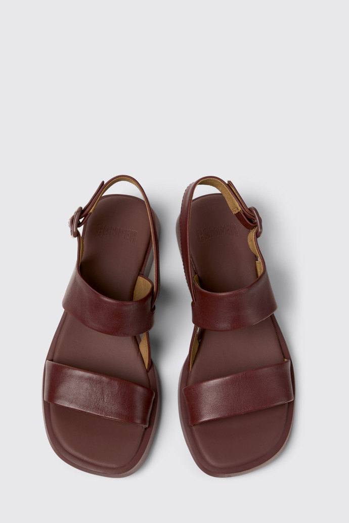 Overhead view of Dana Burgundy Leather Sandals for Women.
