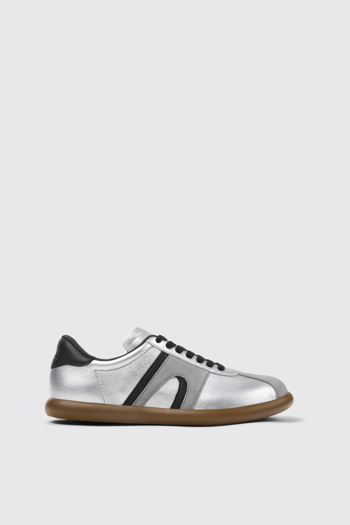 Side view of Pelotas Soller Silver-black Leather Women's Sneakers.