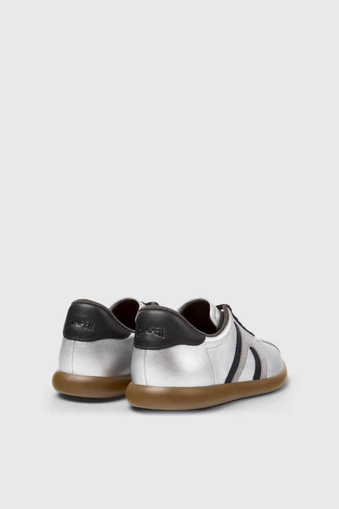 Back view of Pelotas Soller Silver-black Leather Women's Sneakers.