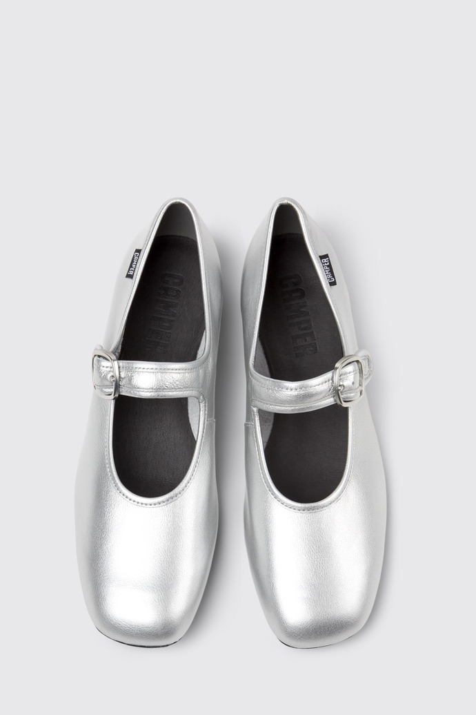 Overhead view of Casi Myra Silver Leather Shoes for Women.