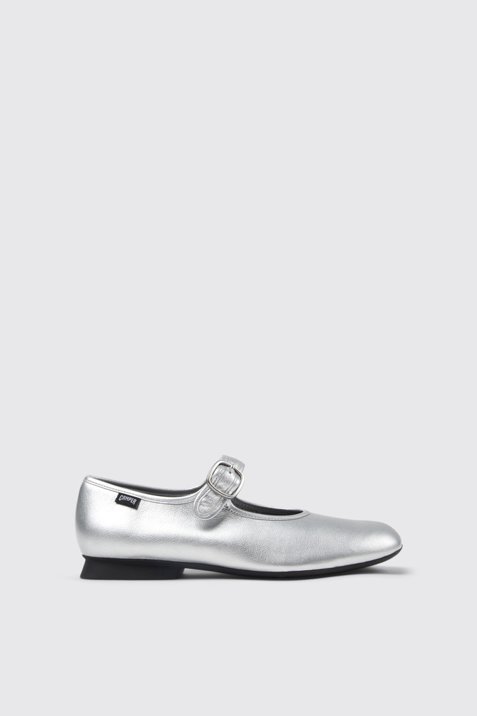 Side view of Casi Myra Silver Leather Shoes for Women.