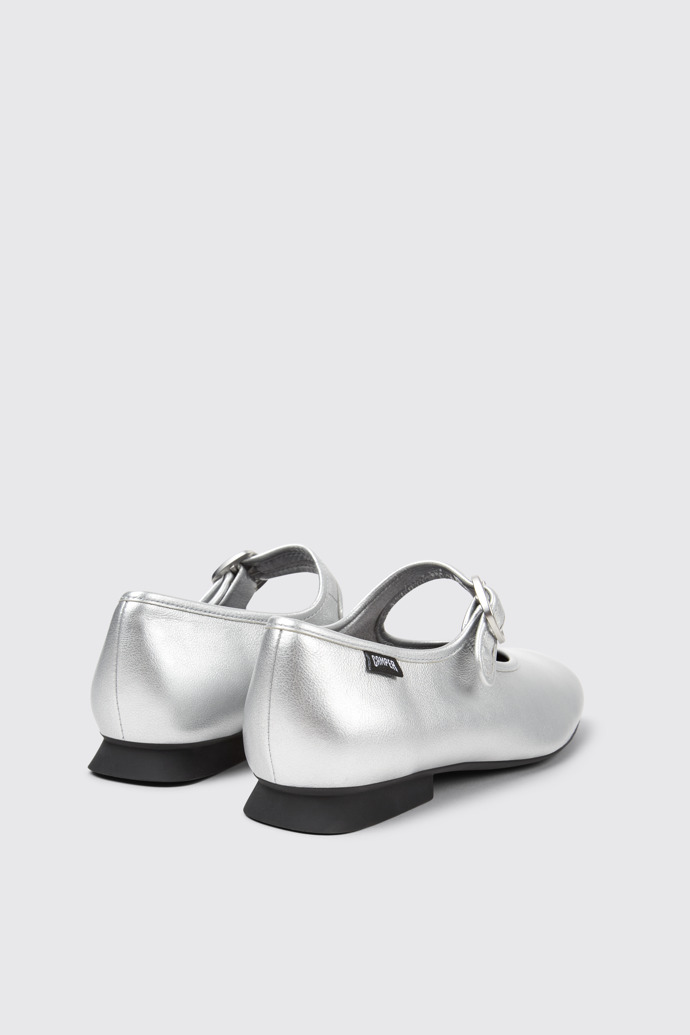 Back view of Casi Myra Silver Leather Shoes for Women.