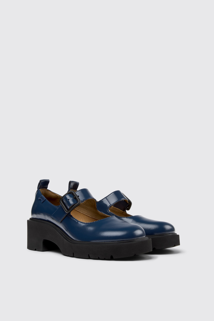 Front view of Milah Blue Leather Shoes for Women.