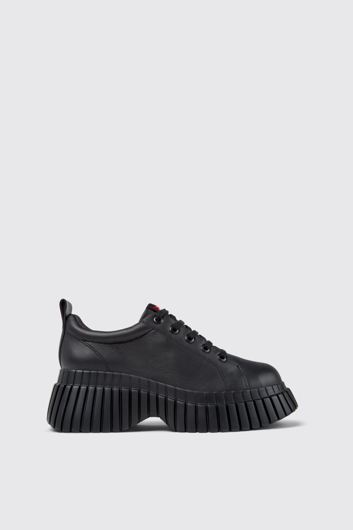 Image of Side view of Pix BCN Black Leather Shoes for Women.